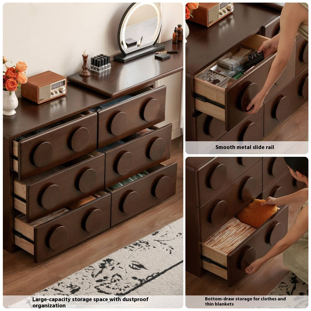 Poplar Solid Wood Retro Medieval Style Rotating Vanity Table.