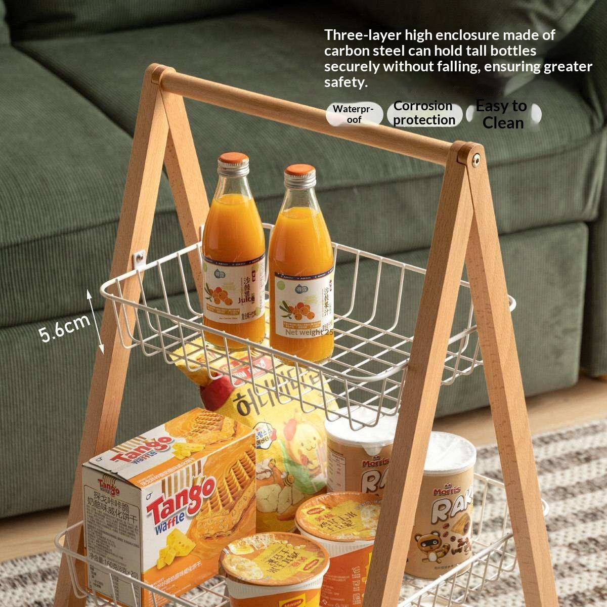 Beech Solid Wood Storage Rack with Multi-Layer and Mobile Trolley