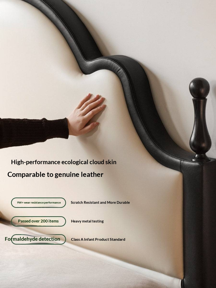 Eco-Friendly Cloud Leather Bed — French Retro Style Upholstered Fabric Bed