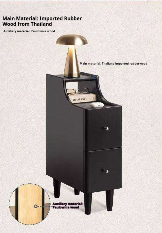 Solid RubberWood Ultra-Narrow Nightstand Storage Cabinet
