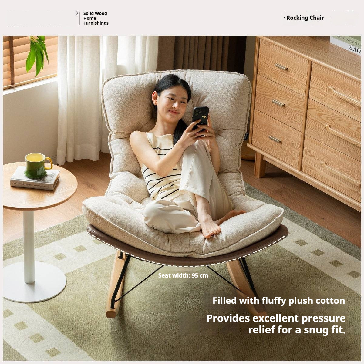 Solid Wood Modern Eggshell Rocking Chair beech legs