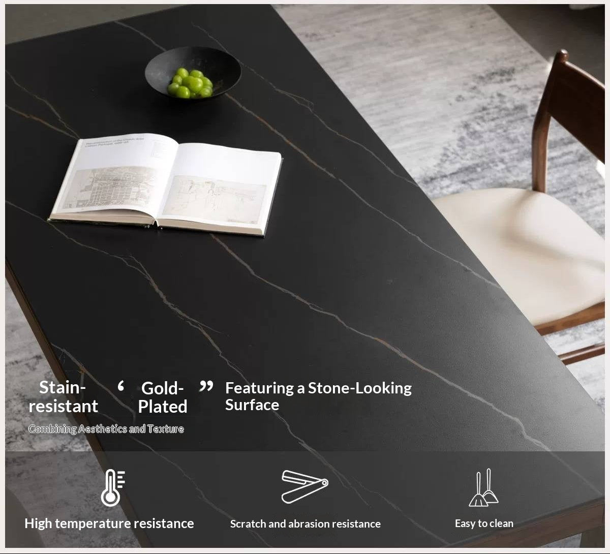 Black Walnut, Sandalwood Solid Wood Rock Slab Dining Table