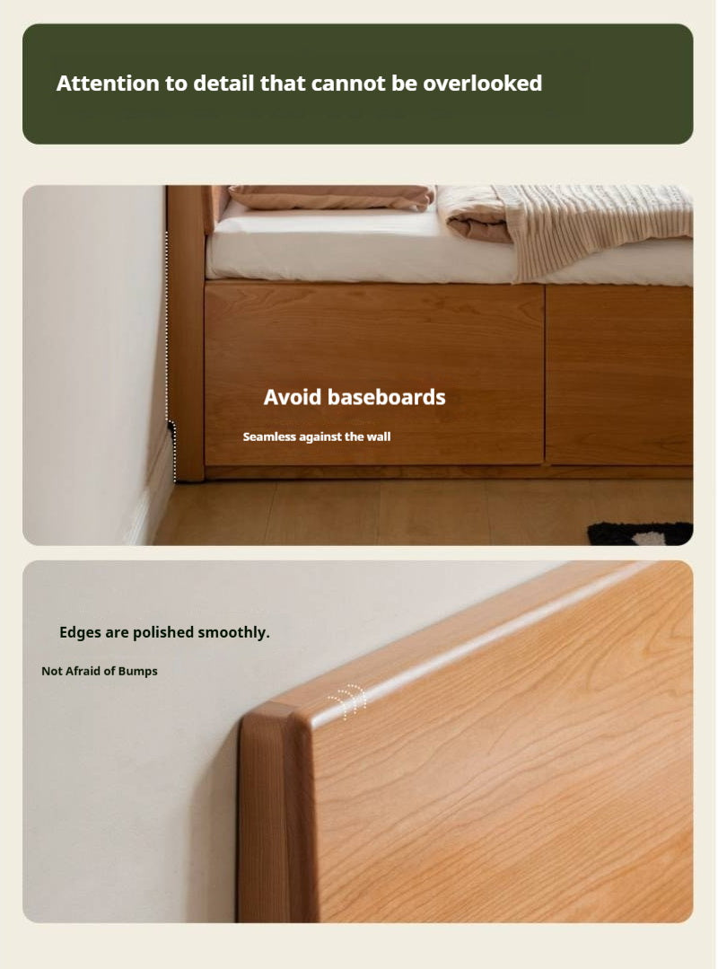 Cherry Solid Wood Storage Bed with Side Storage Drawers
