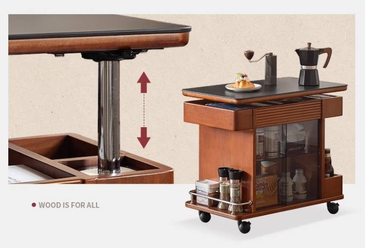 Poplar Solid Wood Elevating Rock Board Side Table