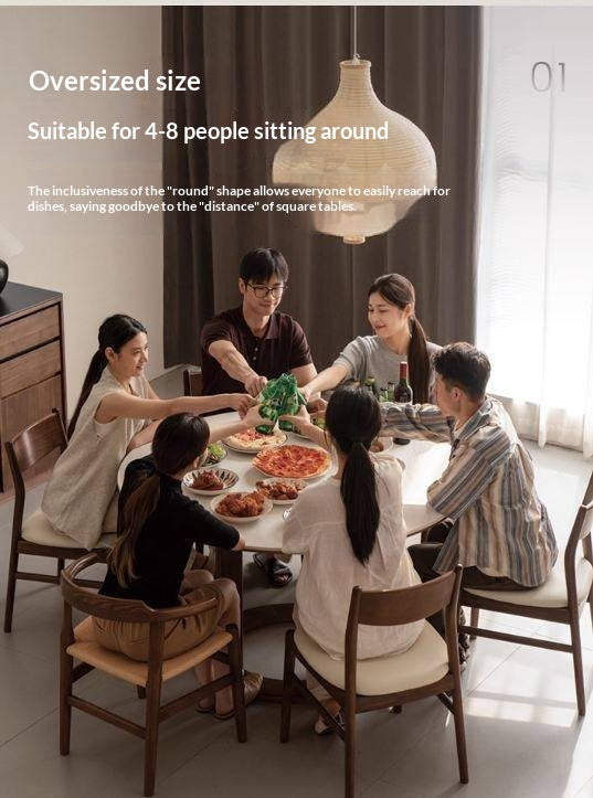 Ash Solid Wood Rock Plate Dining Table with Rotary Wheel