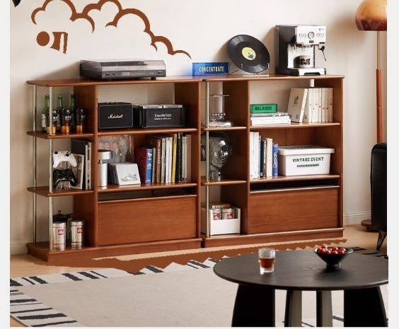Poplar Solid Wood Bauhaus Style Bookcase with Floor-Standing Storage Cabinet