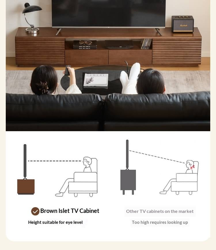 Solid RubberWood Fluted TV Media Console with Drawers and Open Shelf