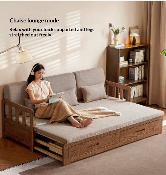 Oak Solid Wood Spindle Daybed with Trundle and Storage Drawers