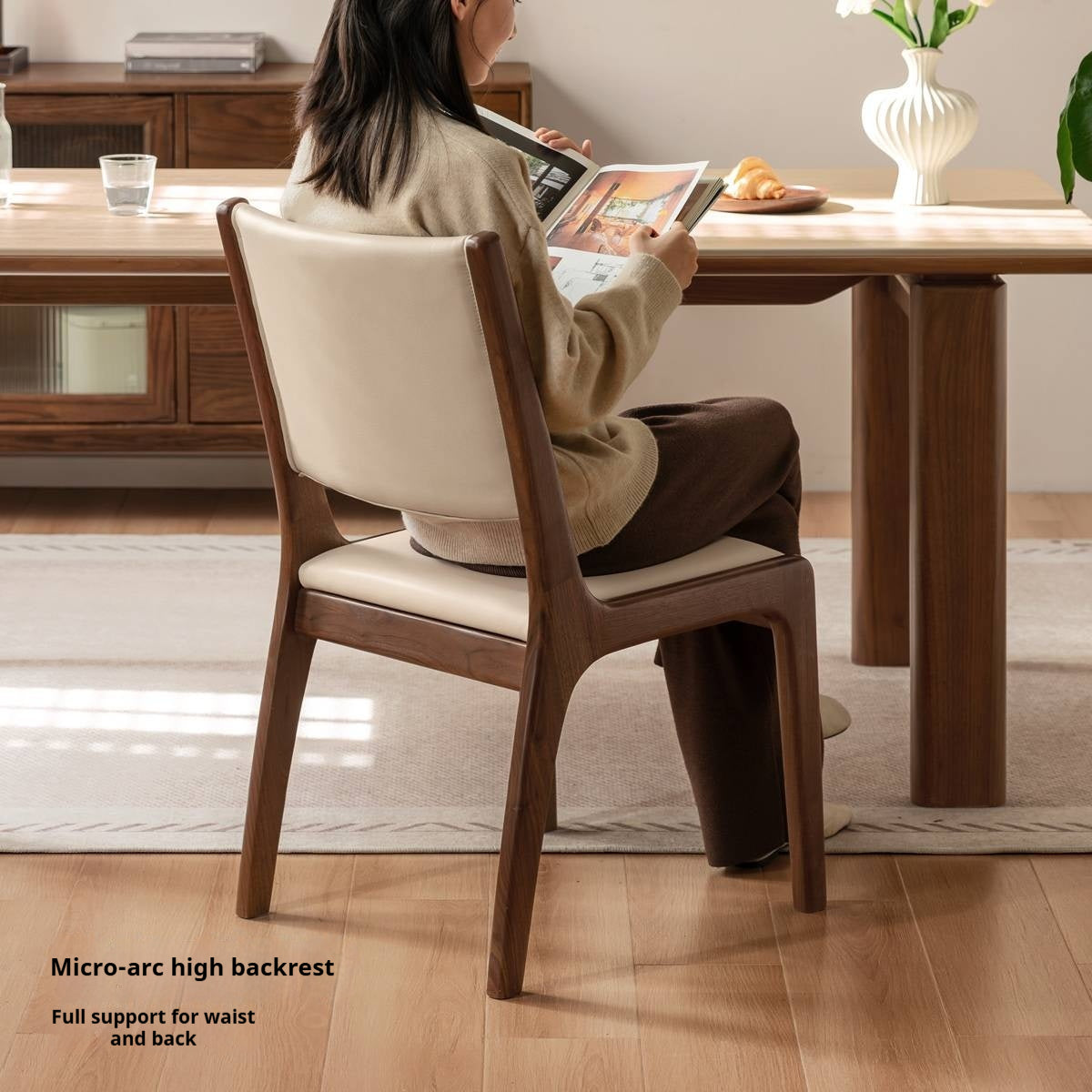 4 pcs - Black Walnut, Oak Solid Wood Dining Chair upholstered