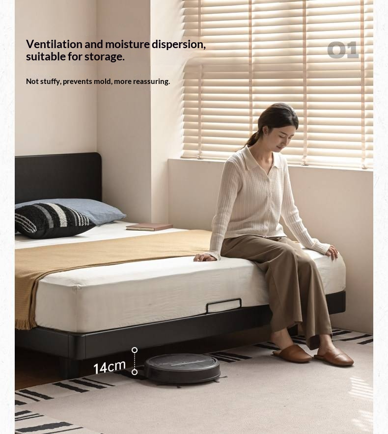 Rubberwood Solid Wood Bed — Modern Minimalist Large Slab Black Floating Bed