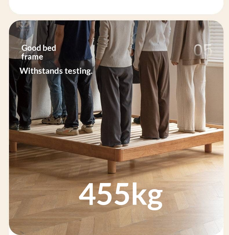 Cherry Solid Wood Upholstered Bed — Platform Bed, Headboard-Free Bed Floor Style, Simple Floating Bed