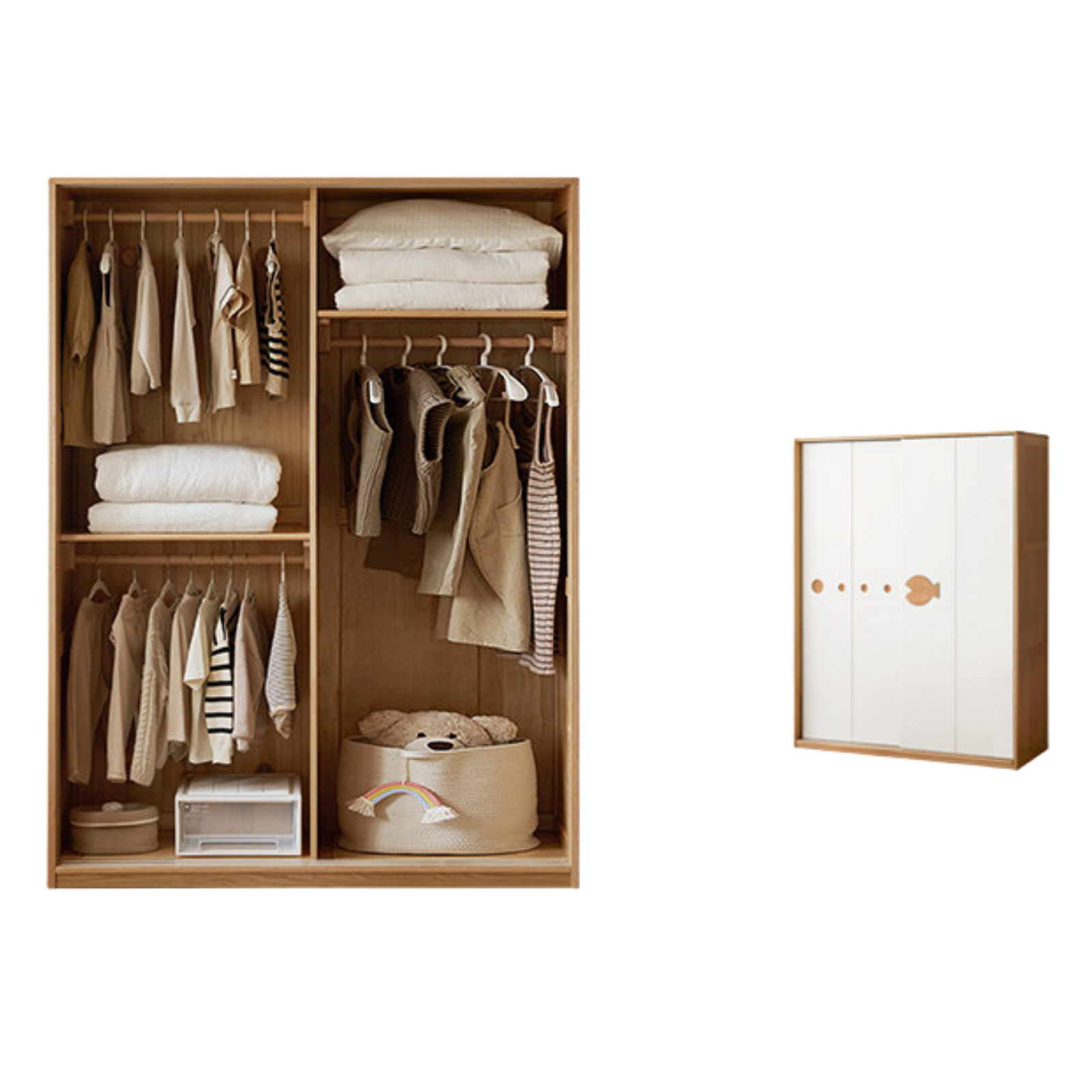 Beech Solid Wood Kids Sliding Door Wardrobe