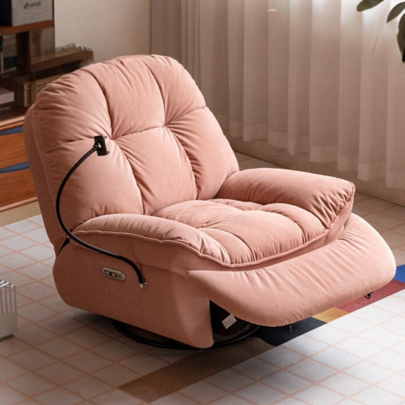 French Vintage Electric Recliner Chair with Cat-Scratch Resistant Fabric