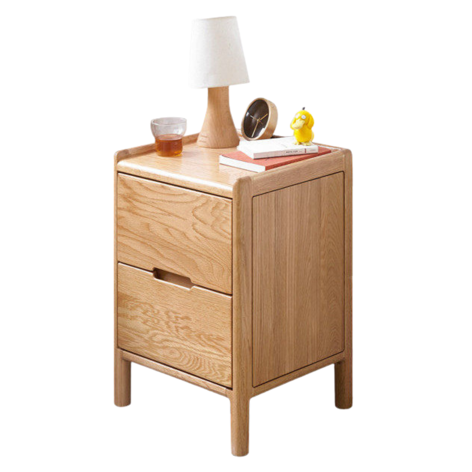 Oak Solid Wood, Solid Rubberwood Nordic Modern Nightstand.