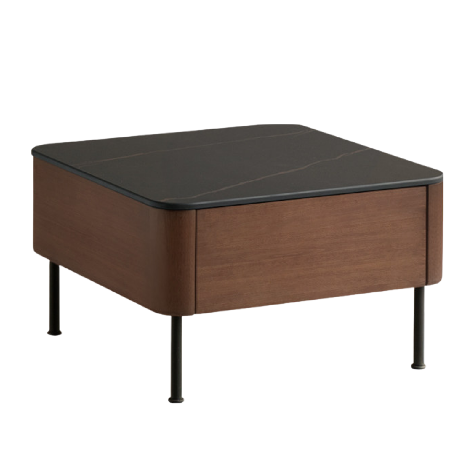 Sandalwood, Rosewood Solid Wood Coffee Table with Metal Base – Square Accent Table