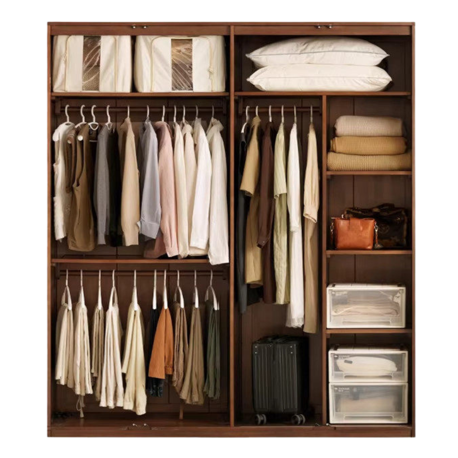 Black Walnut Solid Wood Wardrobe Combination Storage Cabinet.