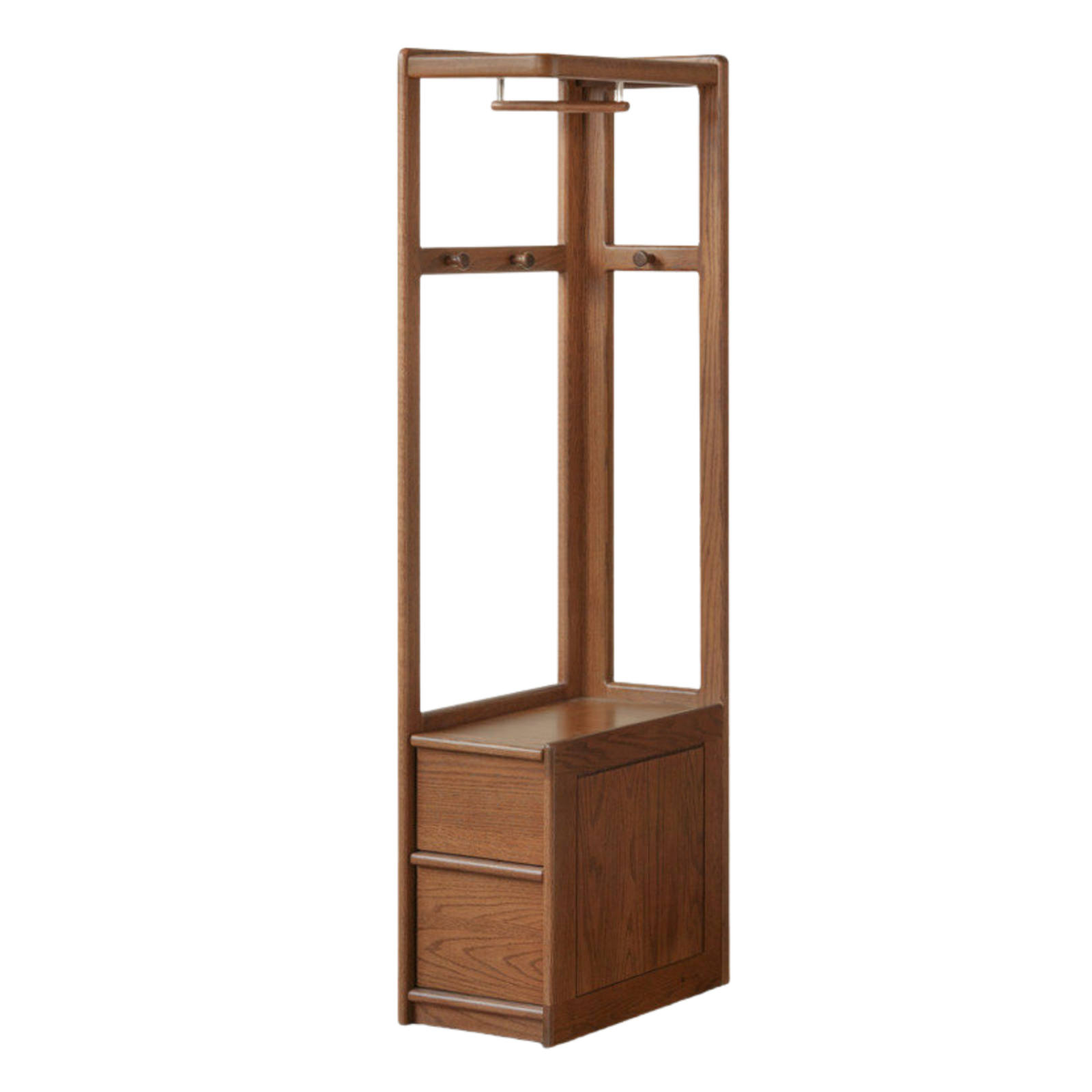 Oak Solid Wood Corner Valet Stand with Garment Rail and Storage Drawers