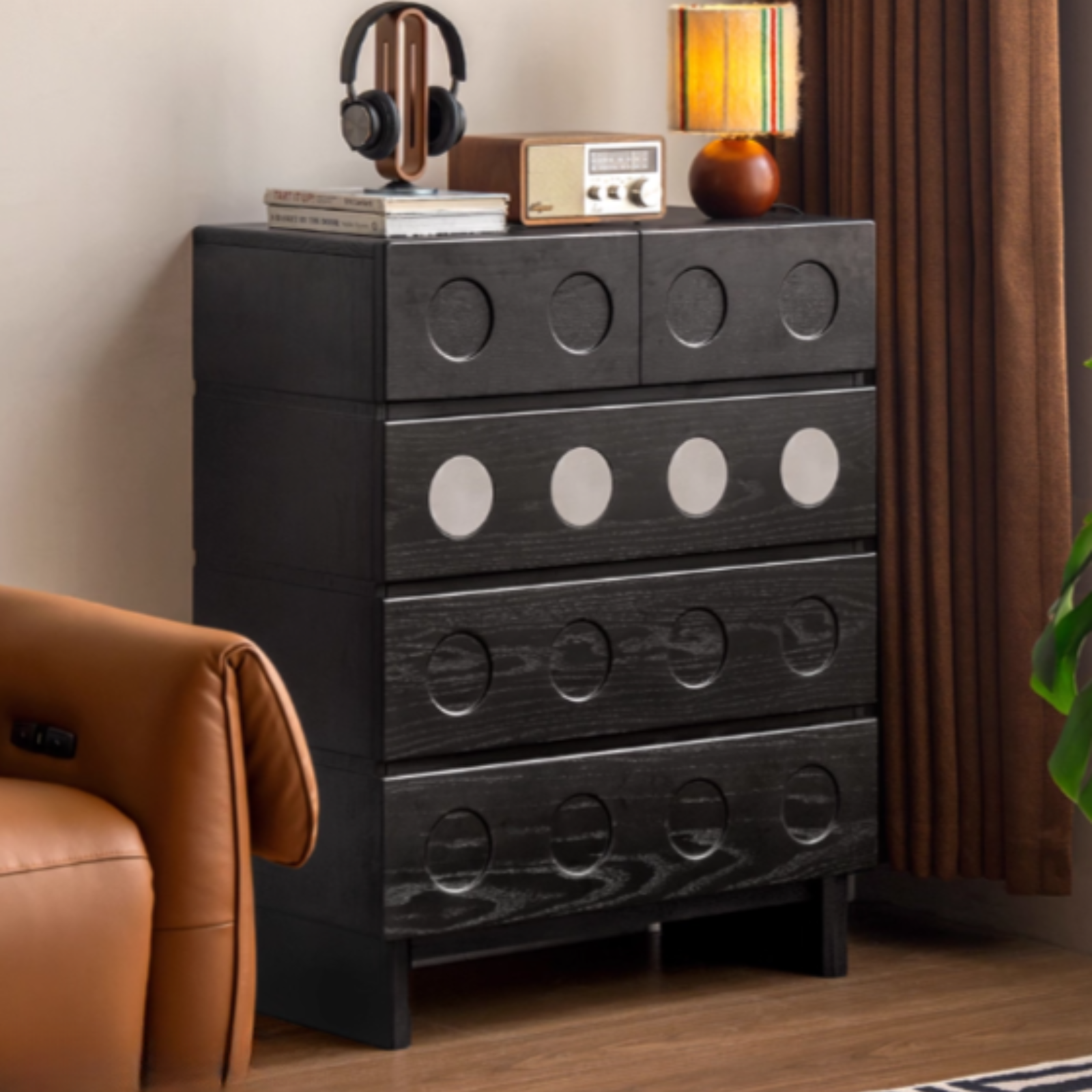 Oak Solid Wood Vintage Style Five-Drawer Chest