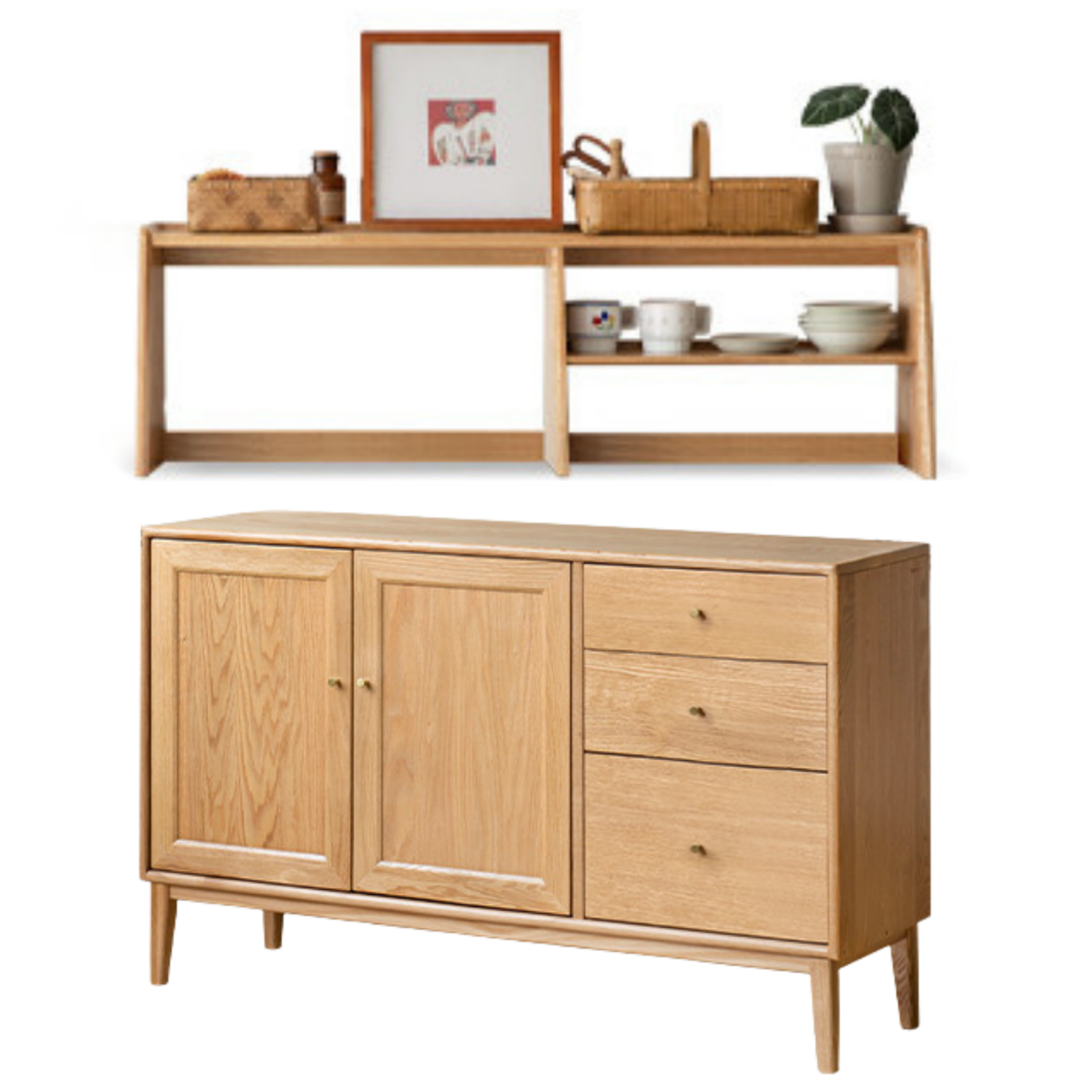 Oak Solid Wood, Solid Rubberwood Classic Sideboard