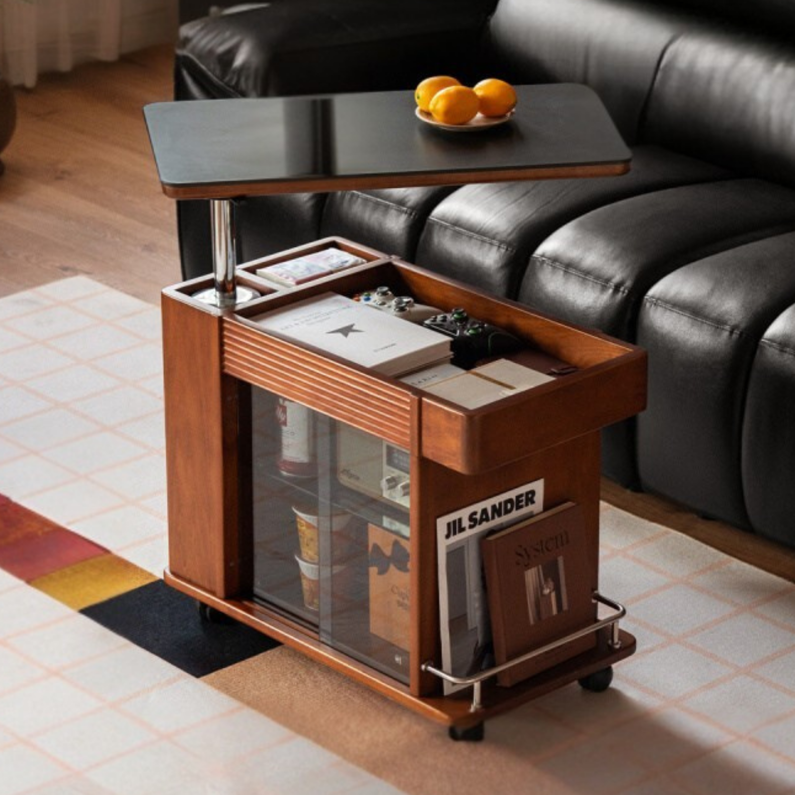 Poplar Solid Wood Elevating Rock Board Side Table