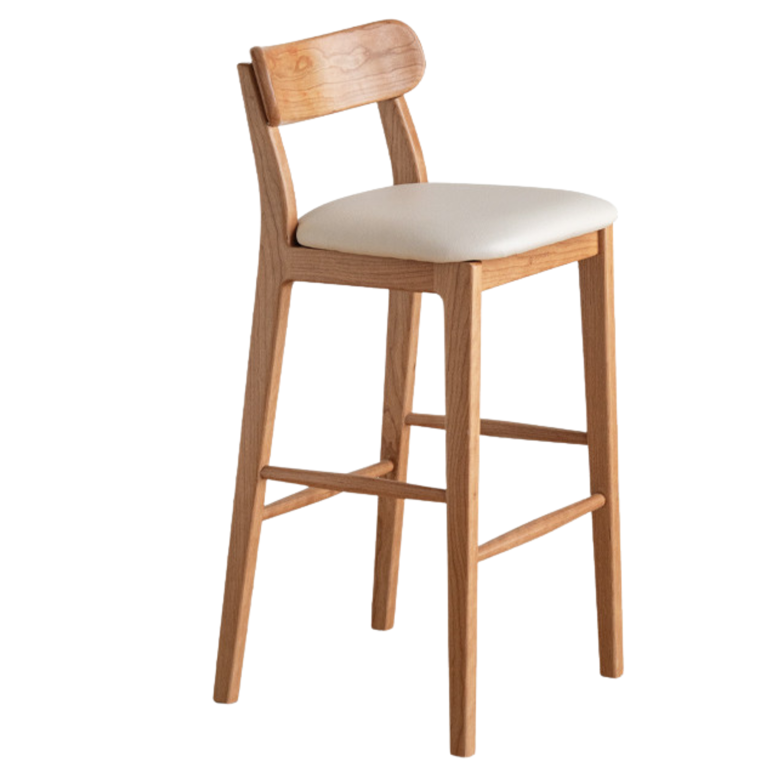 Set 3 pcs Cherry, Ash Solid Wood Modern Bar Stool, Height Chair for Kitchen Island