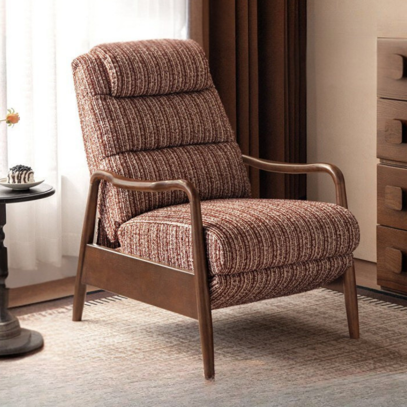 Ash Solid Wood Recliner Chair, Adjustable Upholstered Lounge Chair with Removable Washable Cover