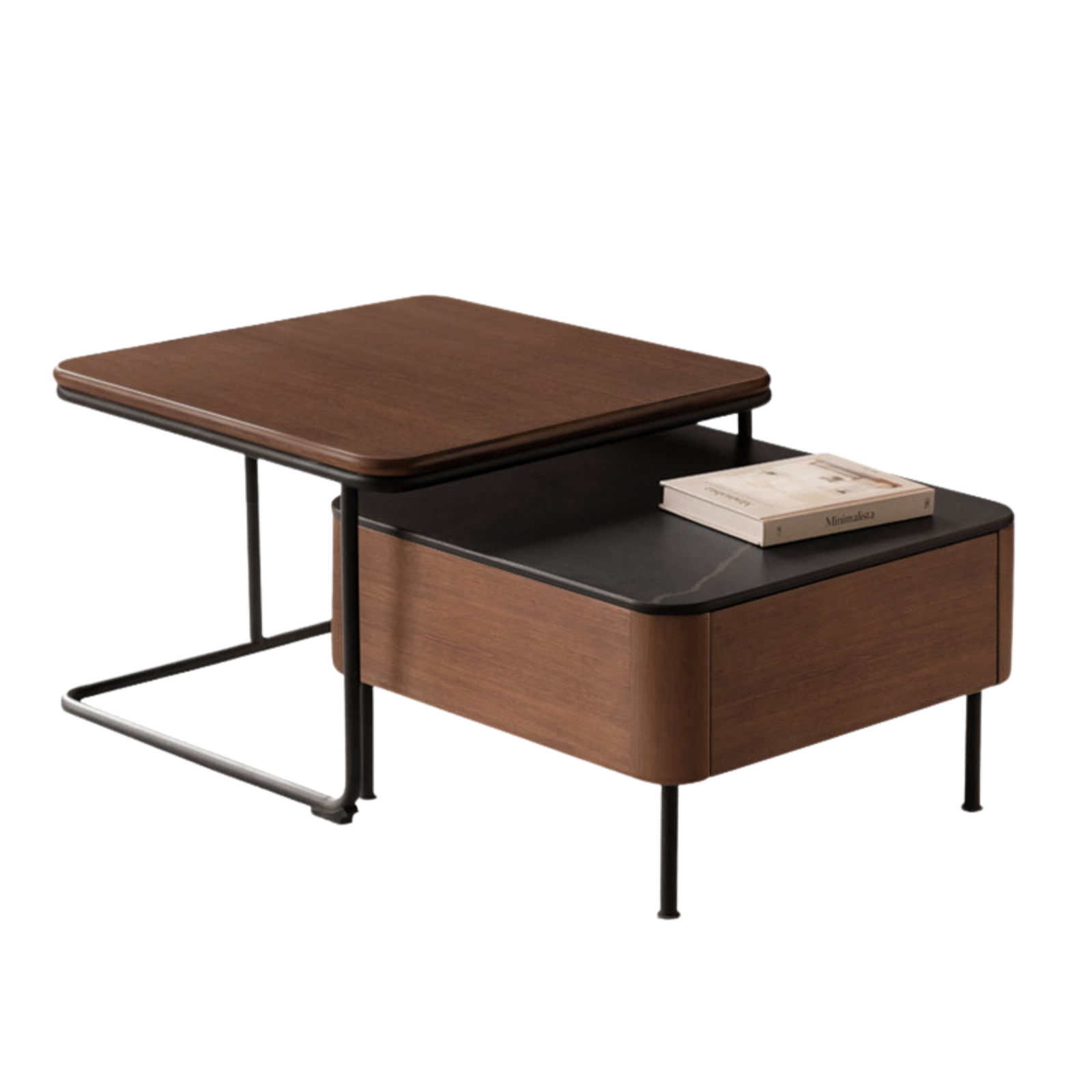 Sandalwood, Rosewood Solid Wood Coffee Table with Metal Base – Square Accent Table