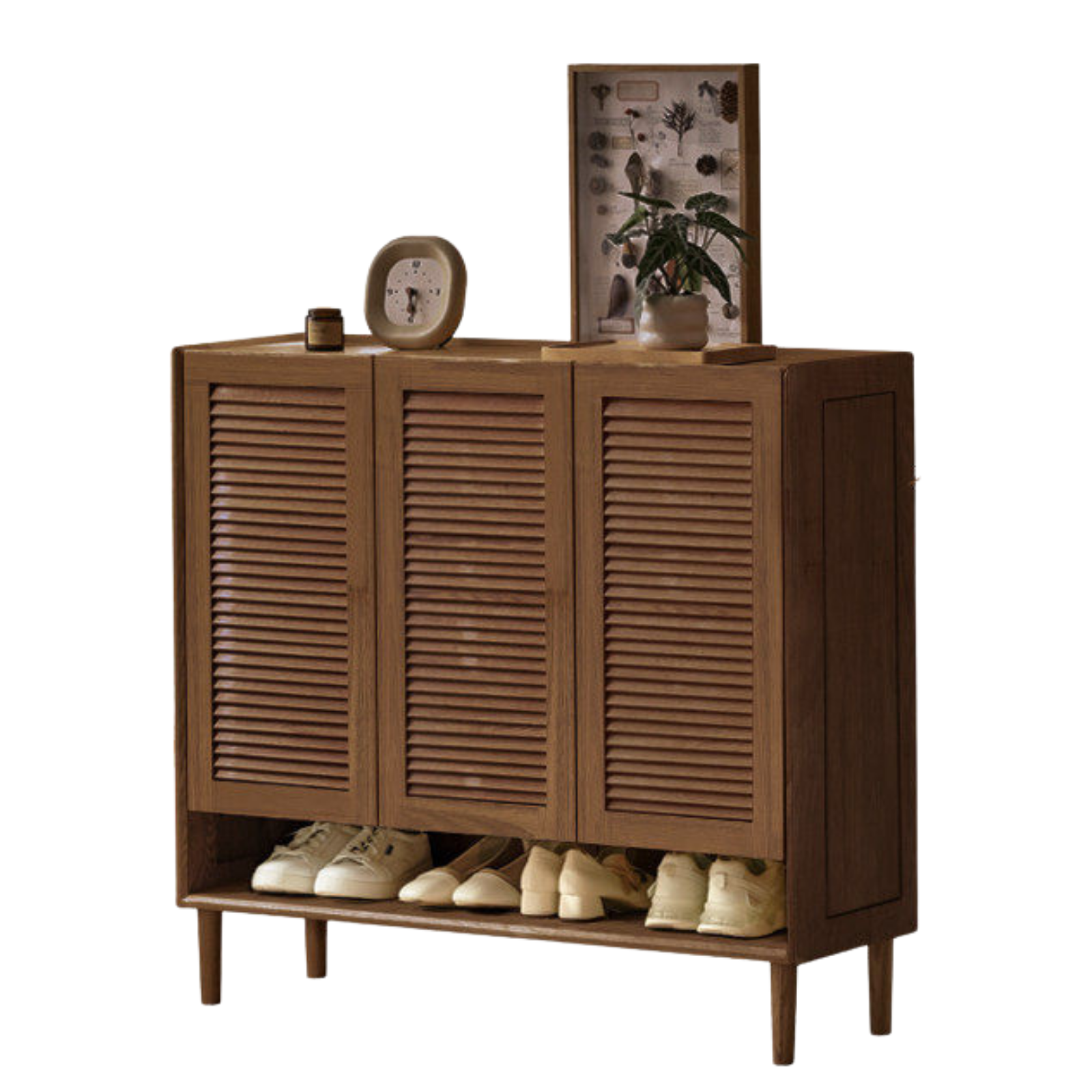 Oak, Solid Rubberwood Modern Shoe Cabinet