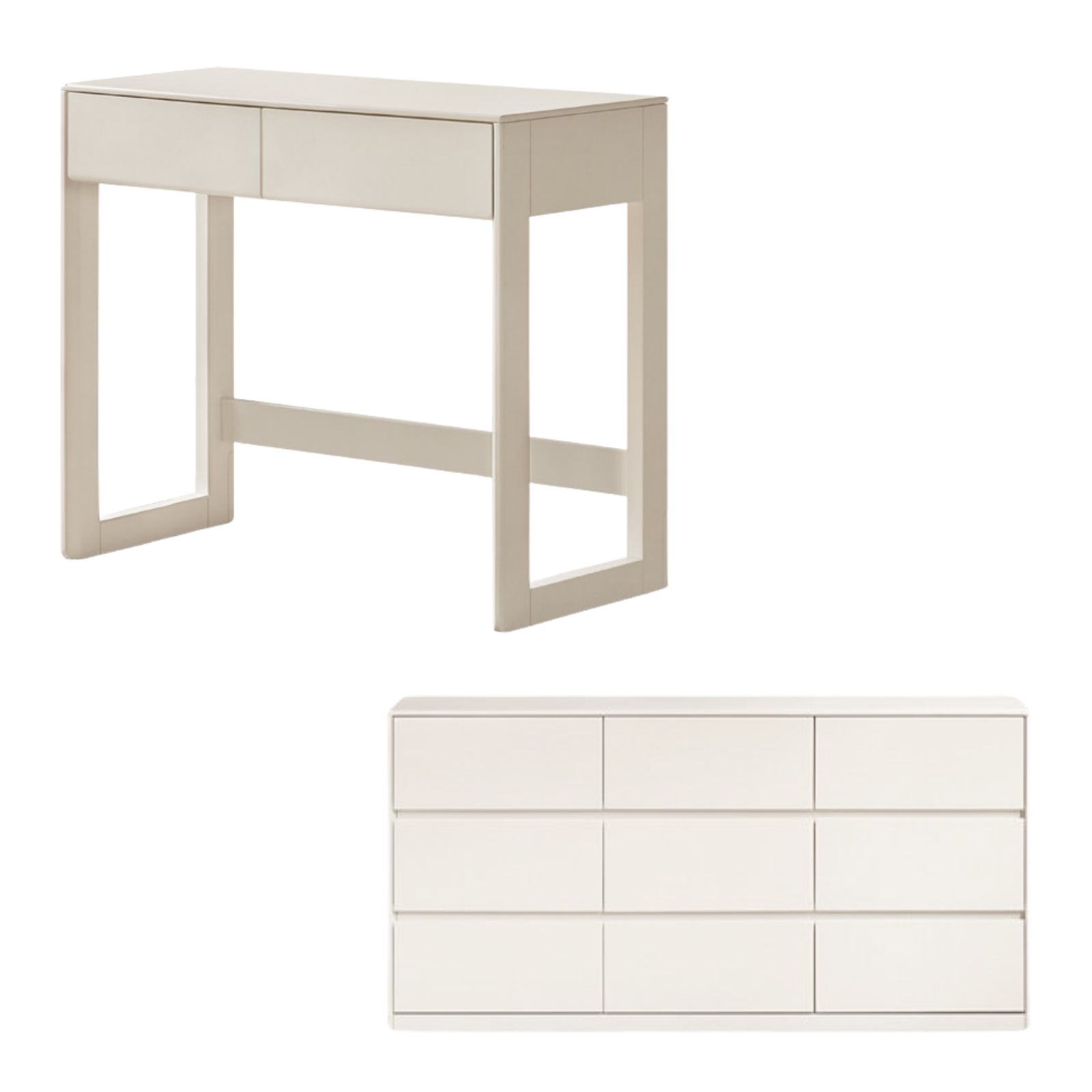 Solid Rubberwood White Cream Wind Vanity Table