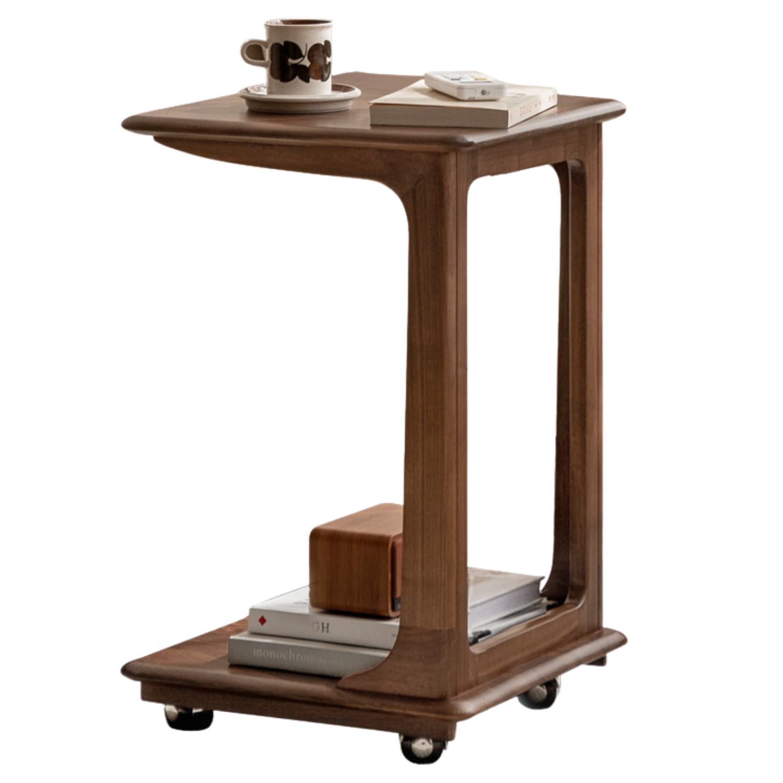 Black Walnut, Sandalwood Solid Wood Mobile Side Table