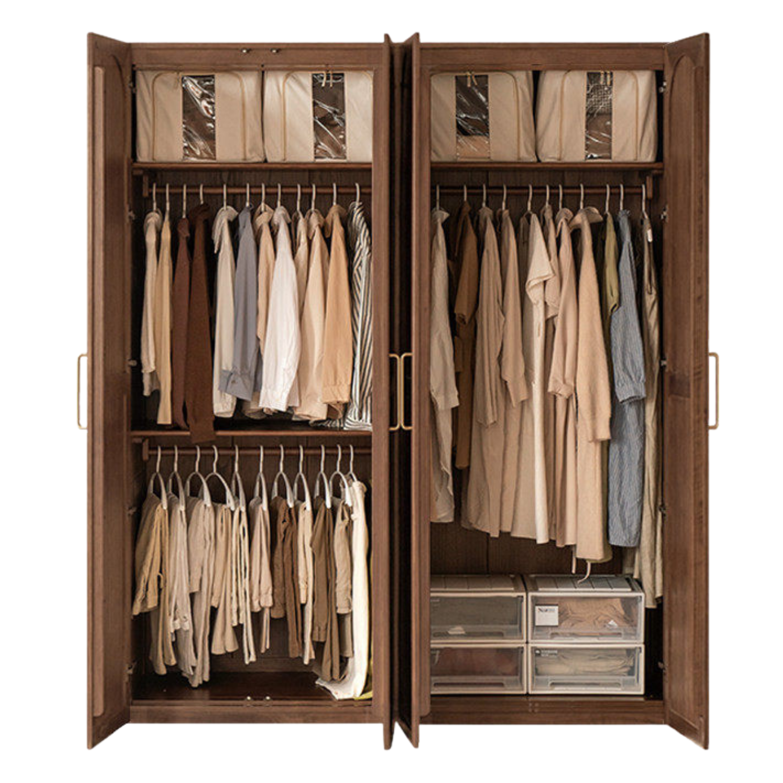 Black Walnut, Sandalwood Solid Wood French Retro Wardrobe.