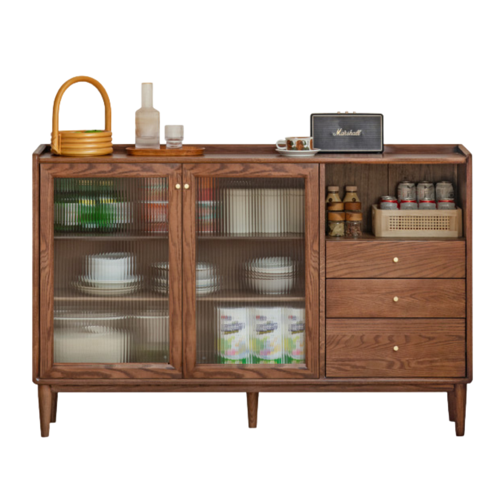 Oak, Ash, Black Walnut, Cherry, Beech Solid Wood Ultra-thin Sideboard Sliding Door