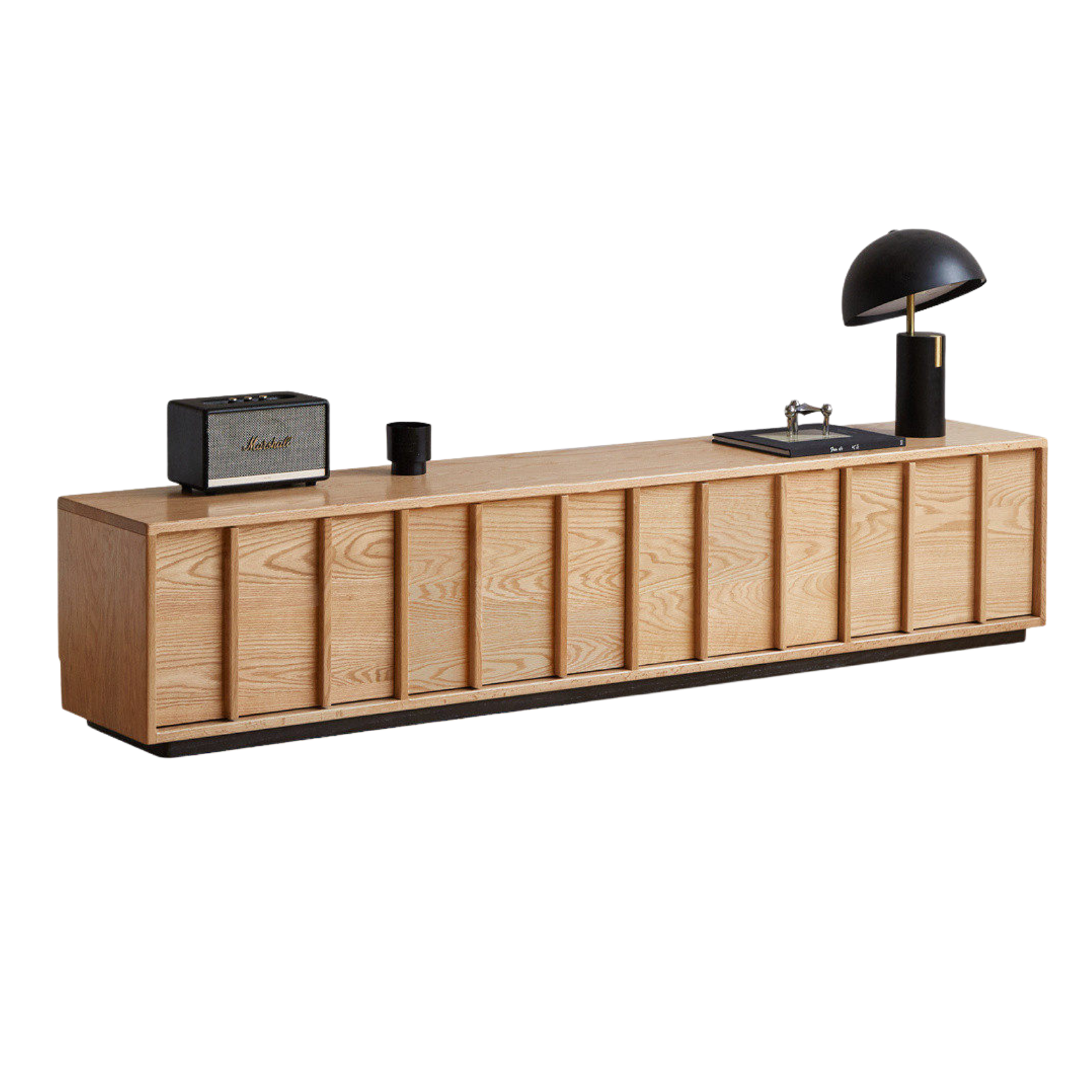 Oak Solid Wood TV Cabinet with Open Frame Storage Design