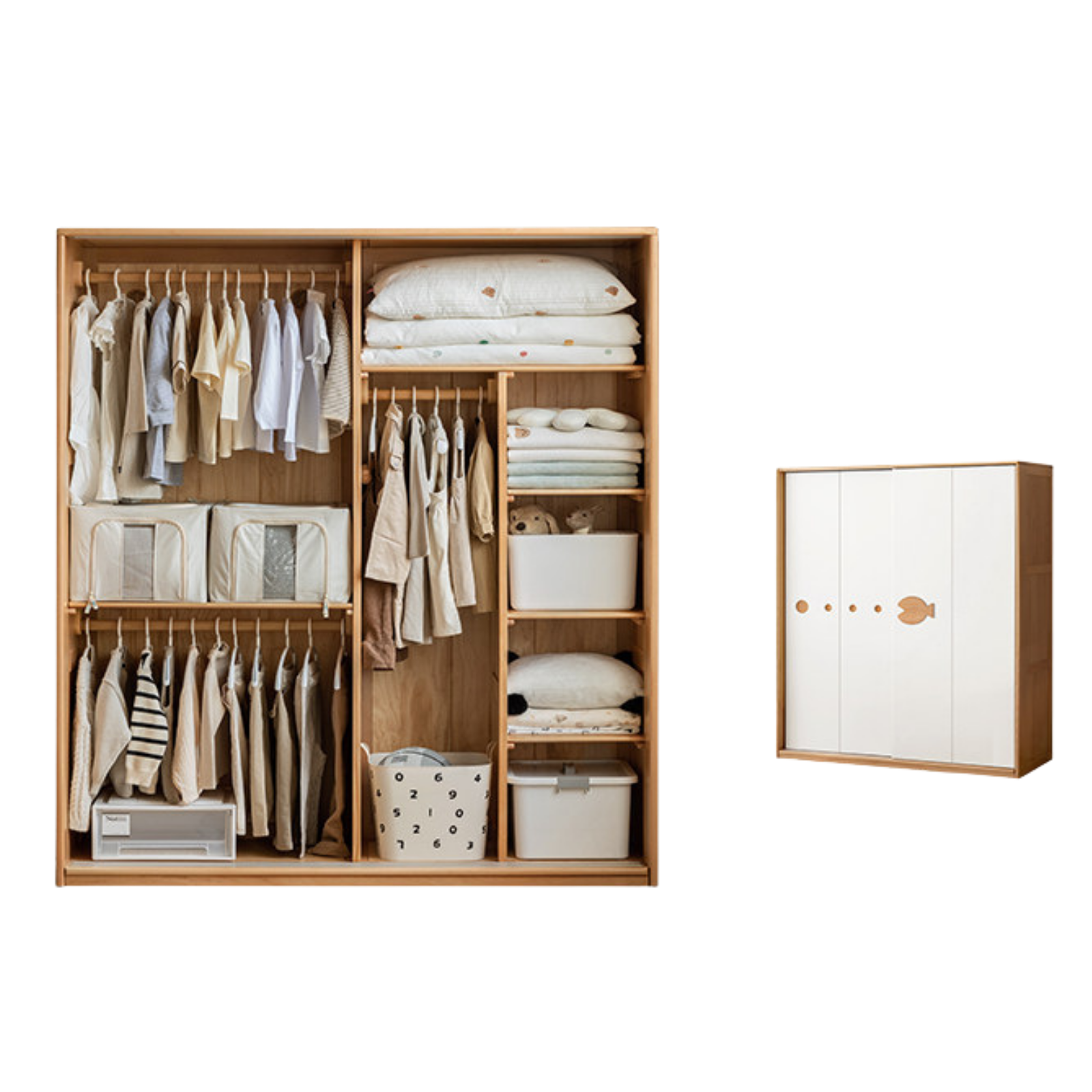 Beech Solid Wood Kids Sliding Door Wardrobe