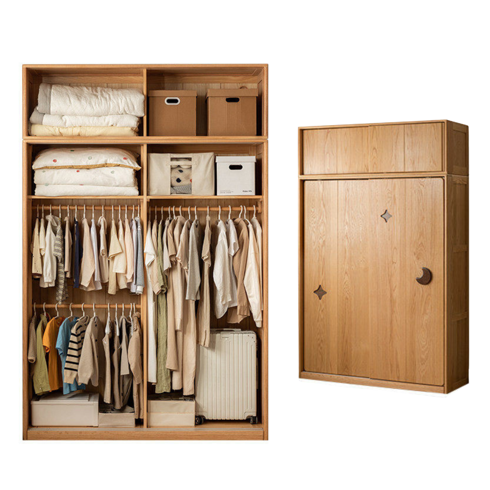 Oak Solid Wood Kids Sliding Door Wardrobe