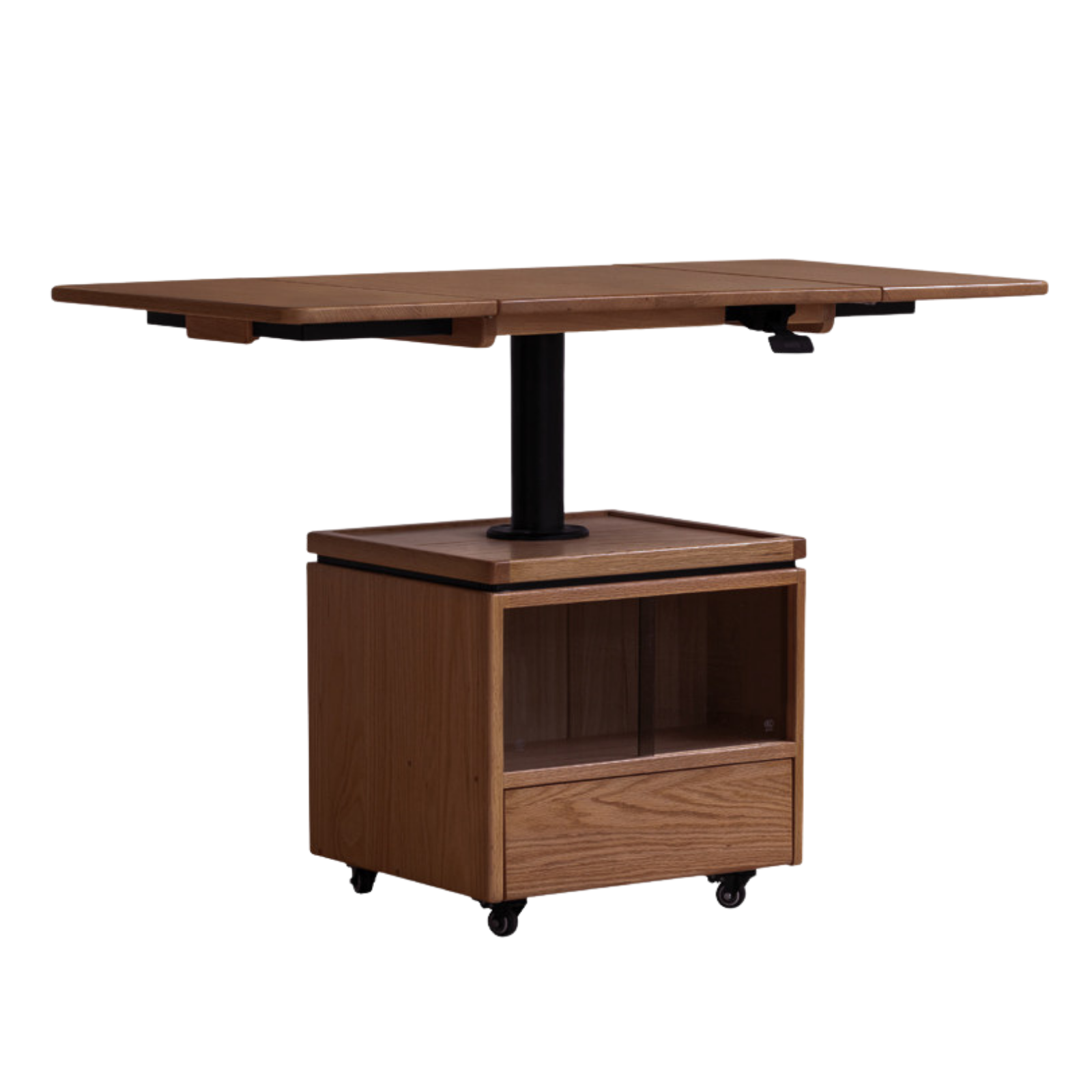 Black Walnut, Oak Solid Wood Adjustable Coffee Table – Folding Lift-Top Table with Wheels
