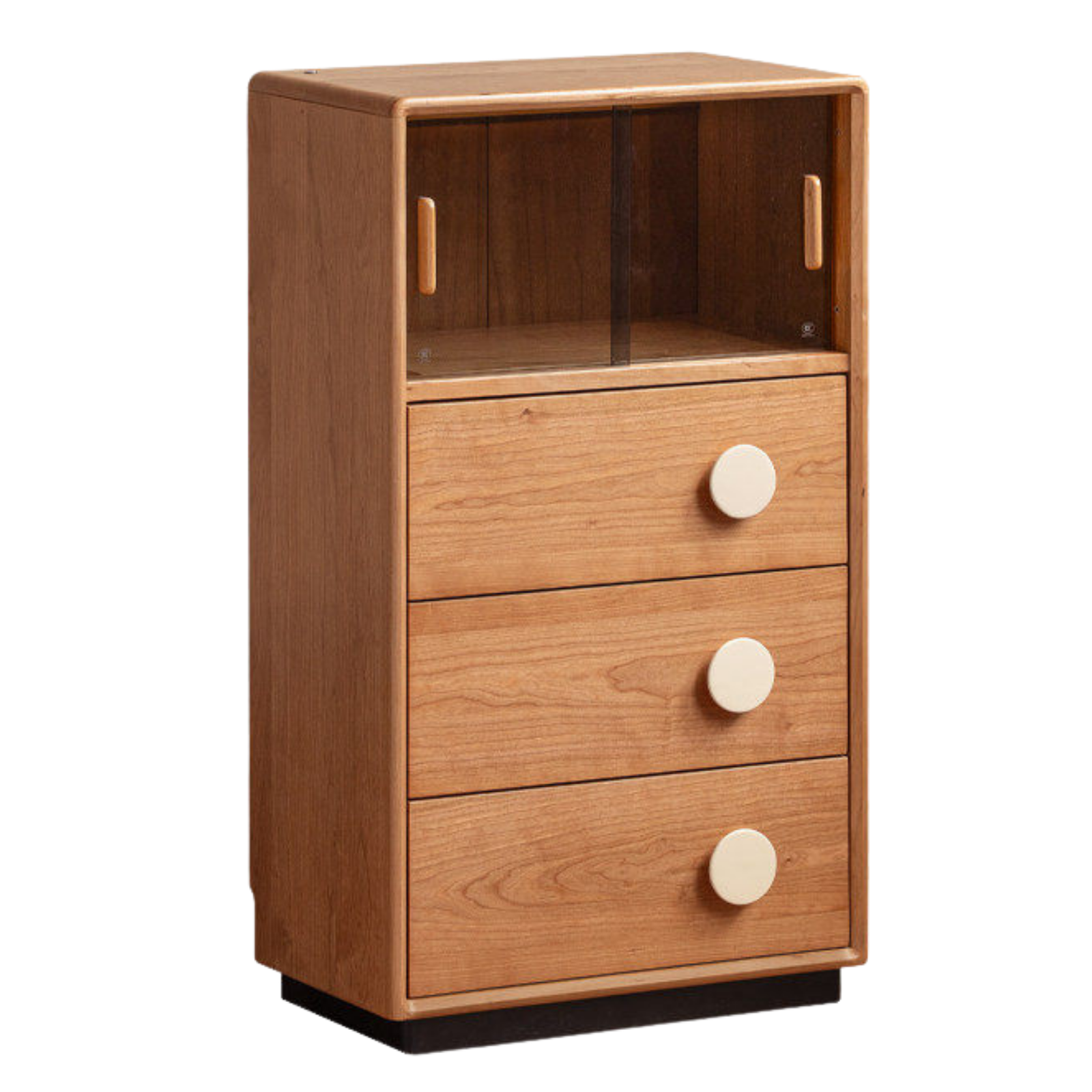 Cherry Solid Wood Side Cabinet with Drawer Storage and Antique Accents