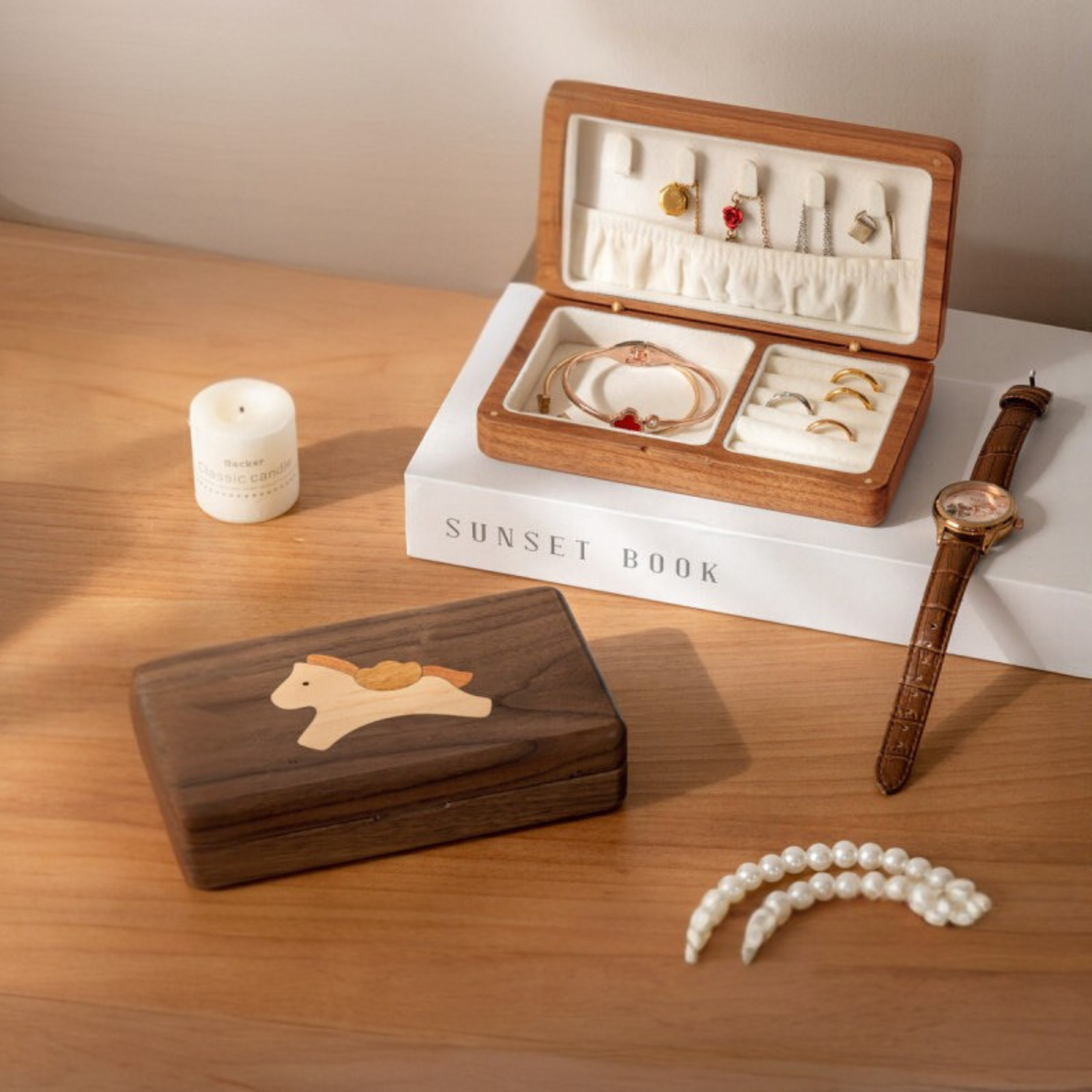 Black walnut, Cherry Solid Wood Handmade Jewelry Box