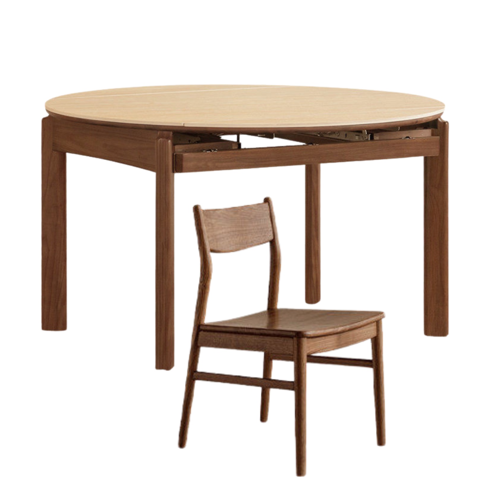 Black Walnut, Ash Solid Wood Folding Dining Table with Rock Plate Round Top