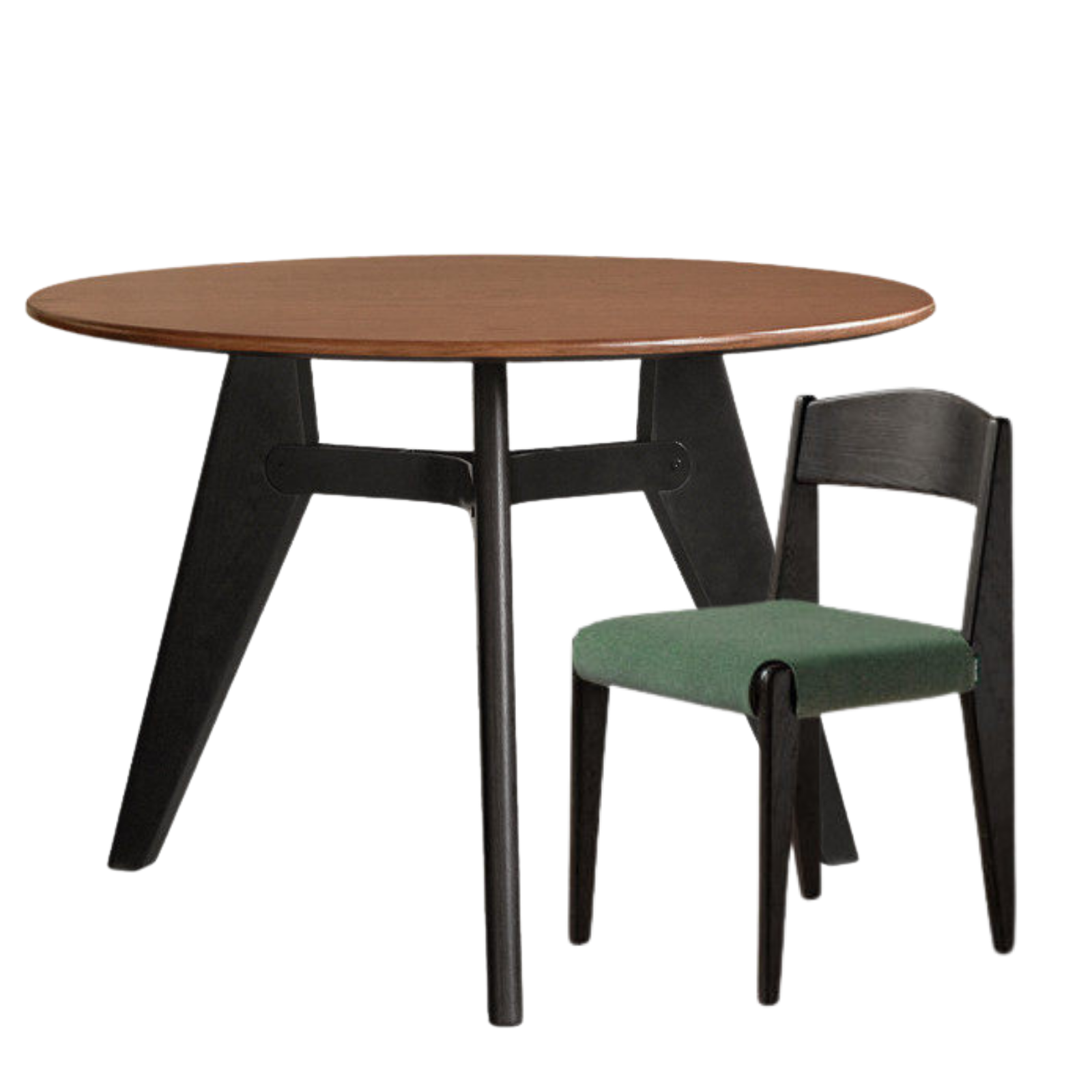 Oak Solid Wood Round Dining Table with Walnut-Stained Base