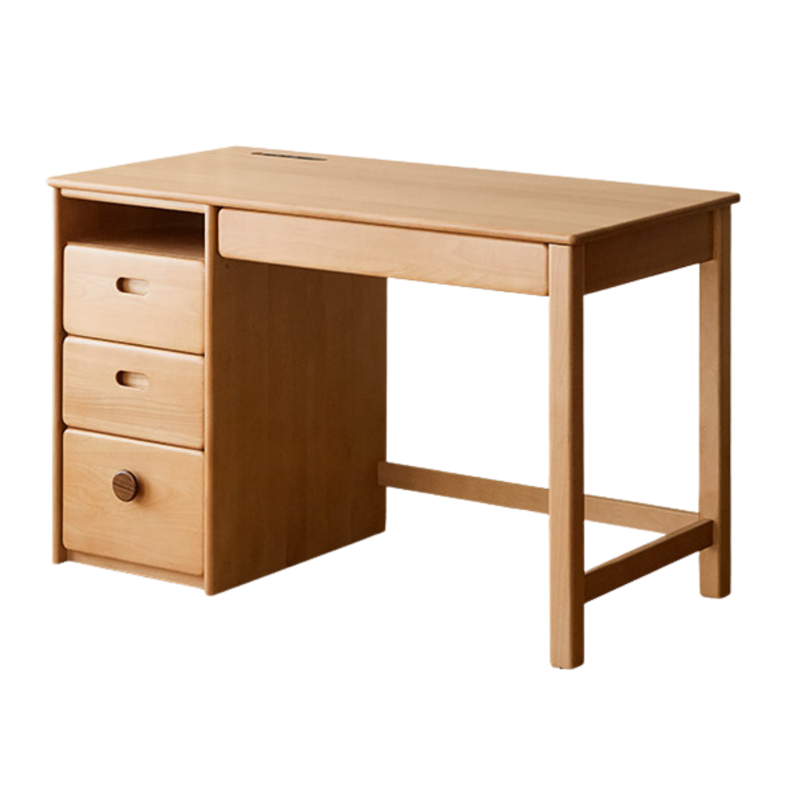 Beech Solid Wood Kids Desk with Bookshelf, Scandinavian Minimalist Study Desk