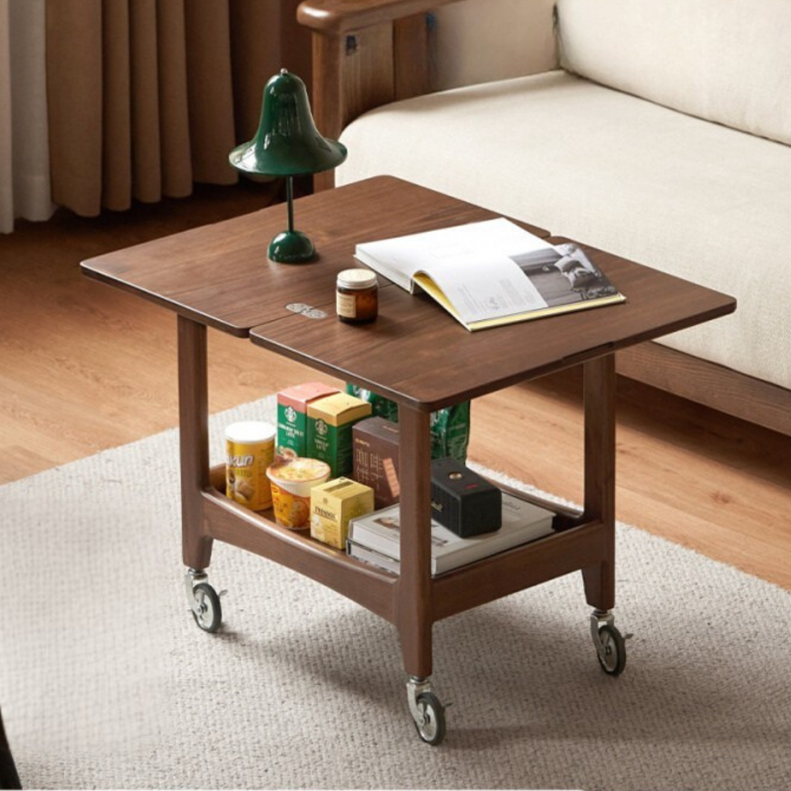 Black Walnut Solid Wood Movable Folding Modern Side Table