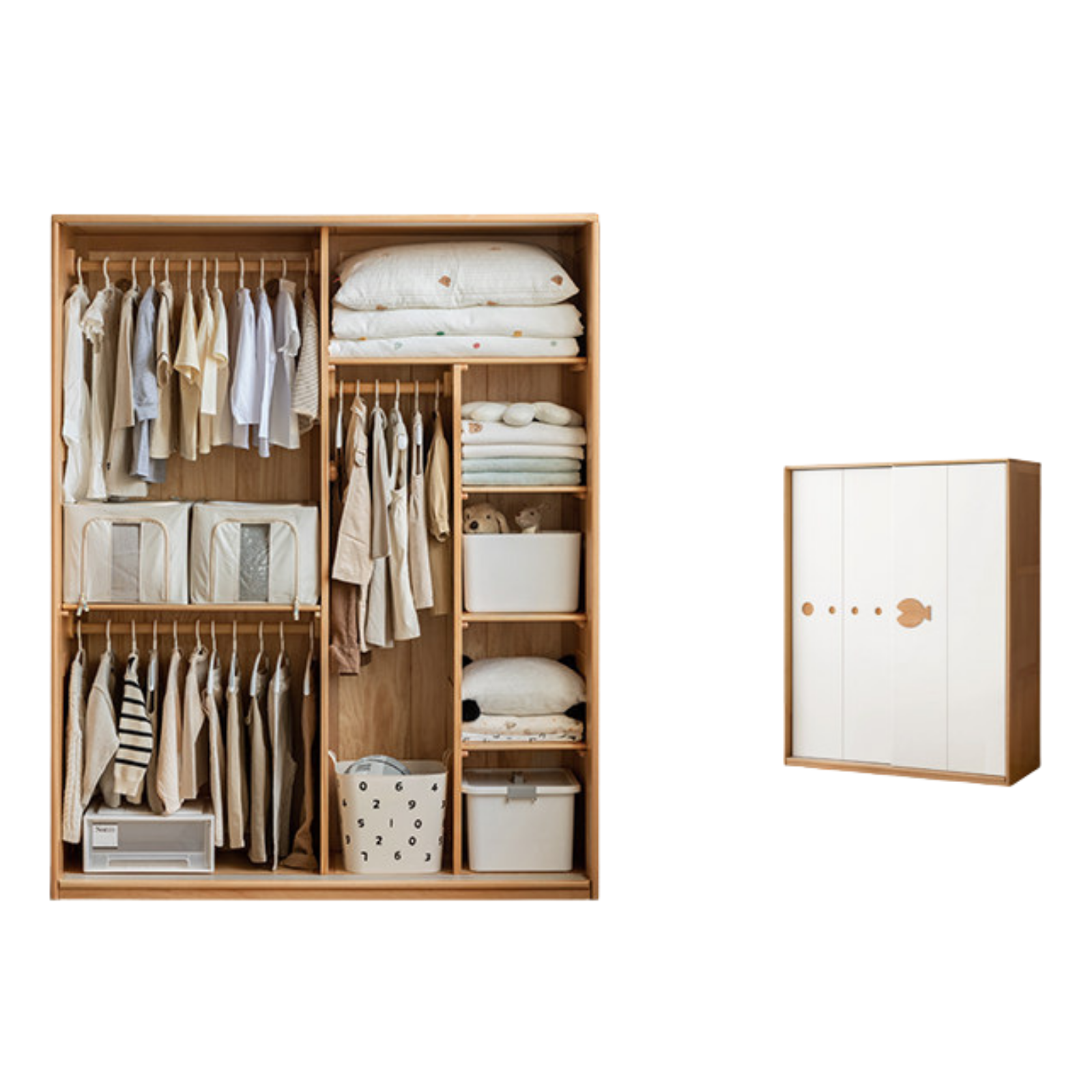 Beech Solid Wood Kids Sliding Door Wardrobe