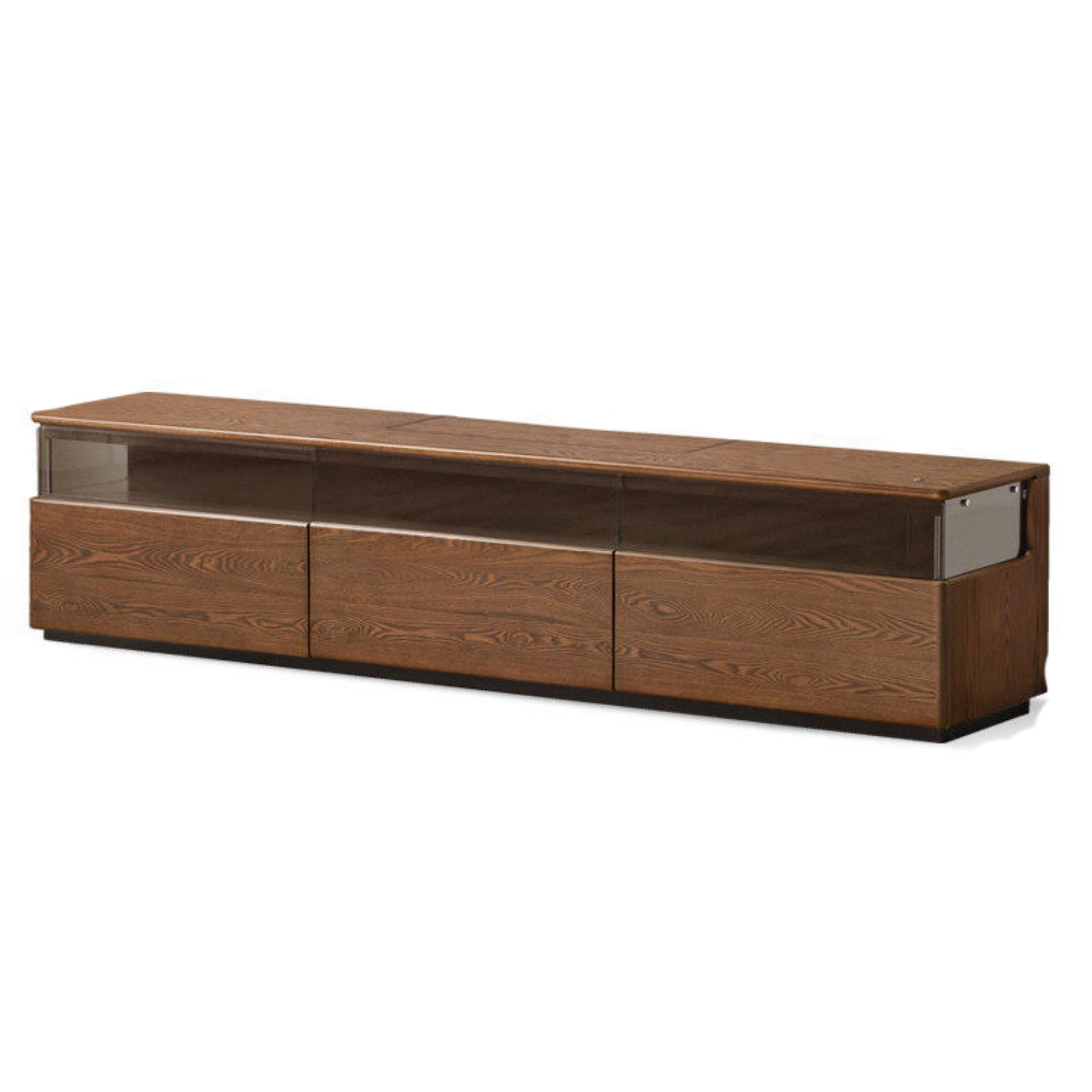Ash Solid Wood TV Cabinet with Floor-Standing Storage and Display Shelves