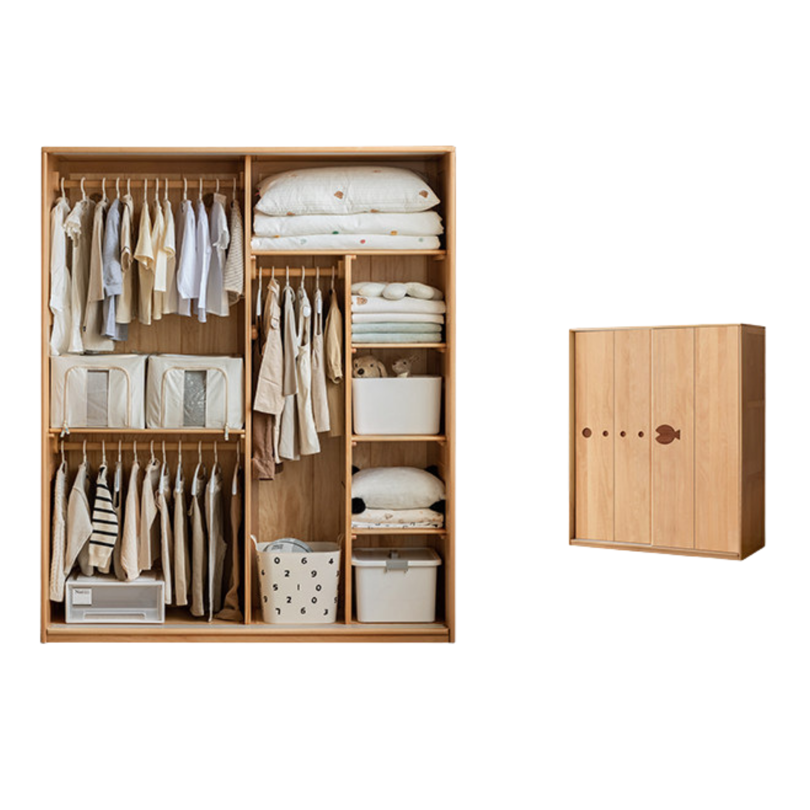 Beech Solid Wood Kids Sliding Door Wardrobe