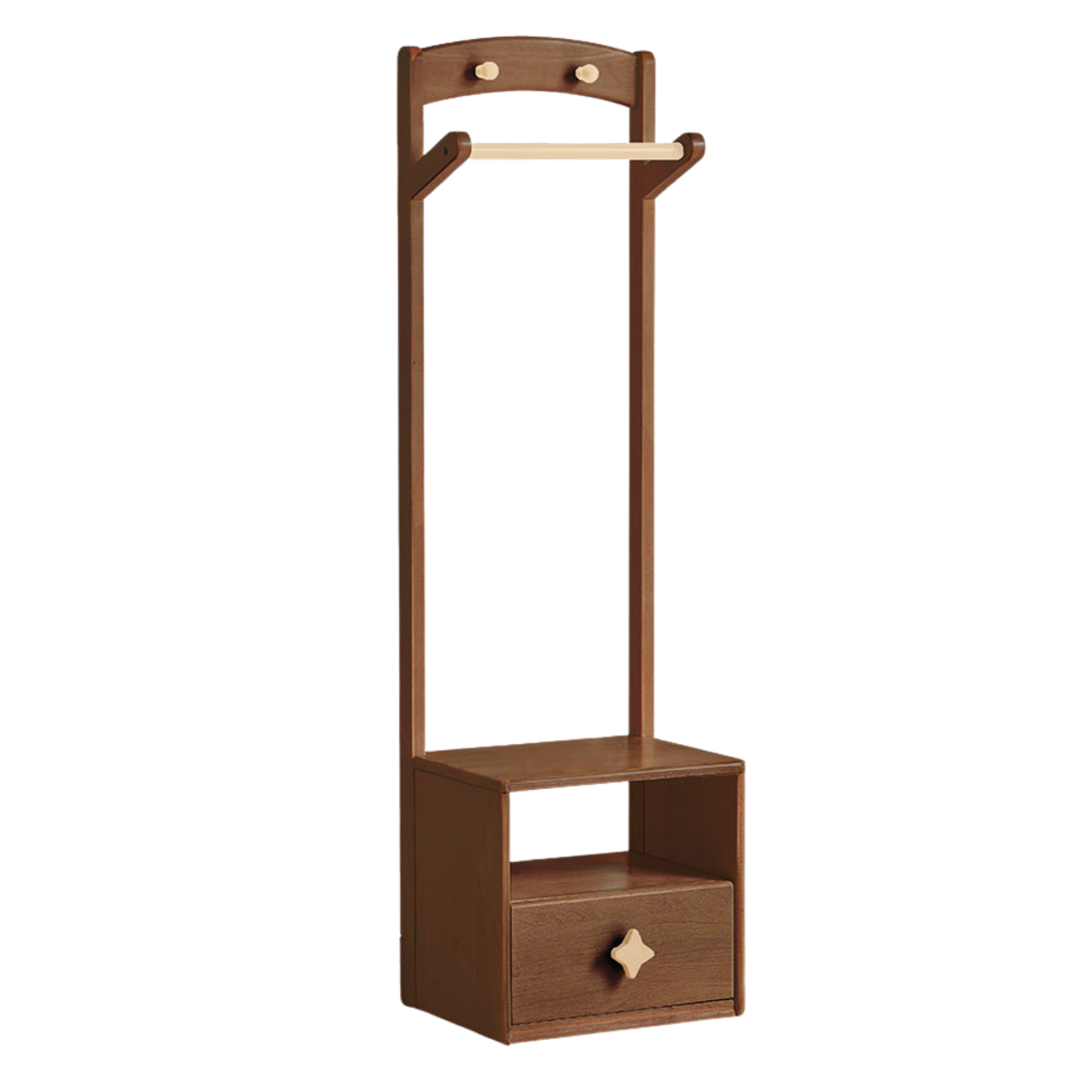 Beech, Rubber Solid Wood Kids Nightstand With Clothes Rack