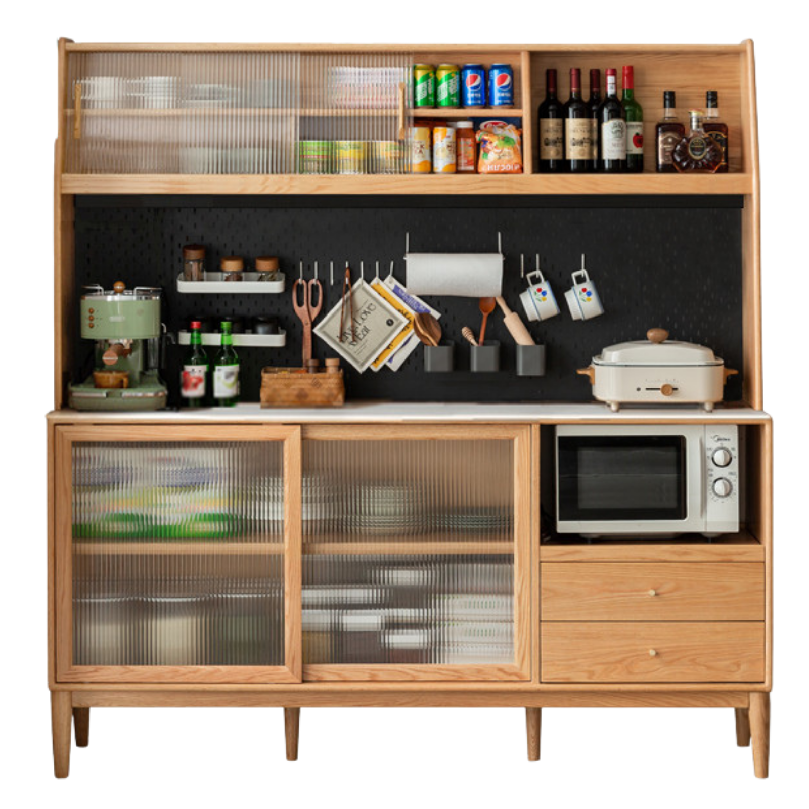 Ash Solid Wood Sideboard Multi-Functional Buffet Cabinet