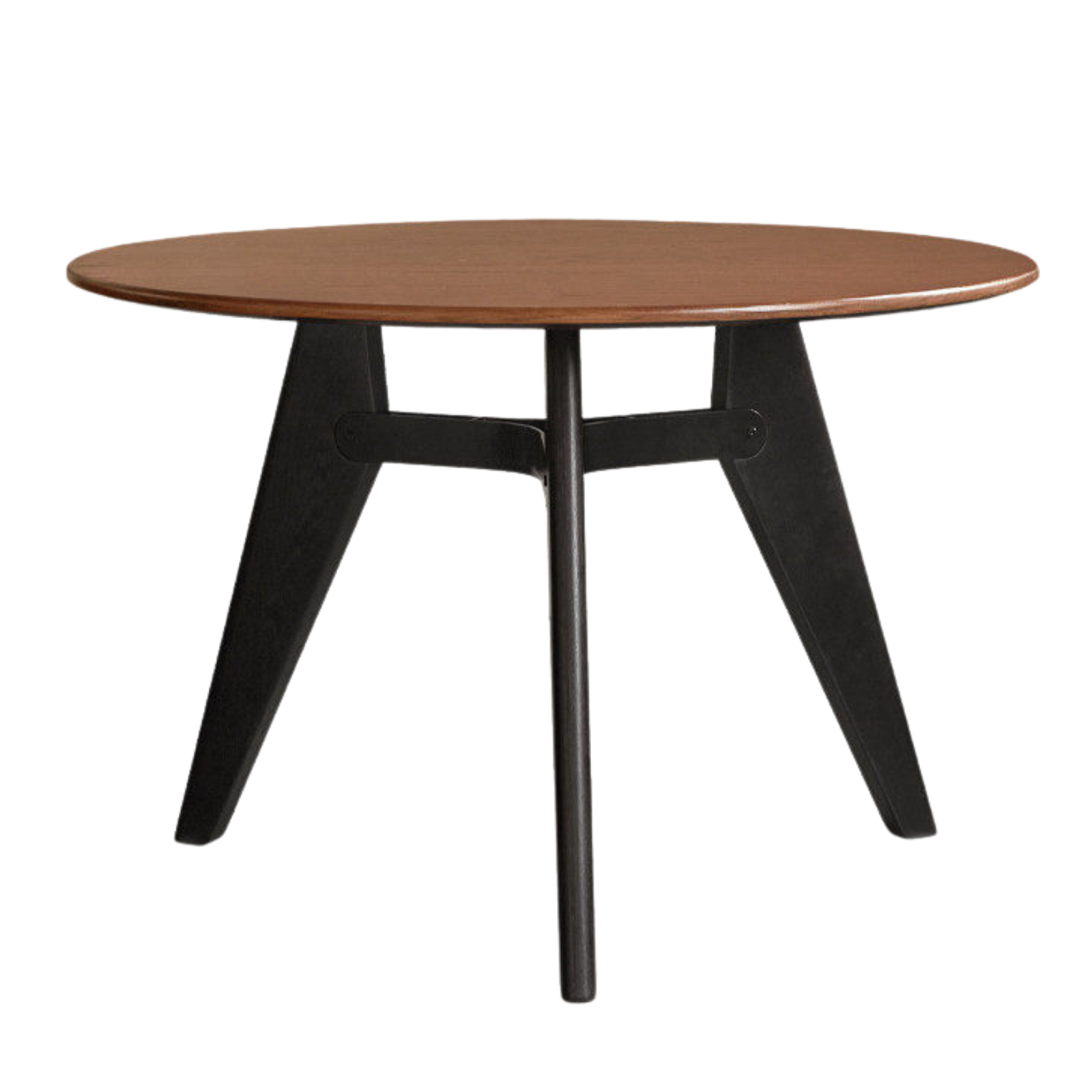 Oak Solid Wood Round Dining Table with Walnut-Stained Base