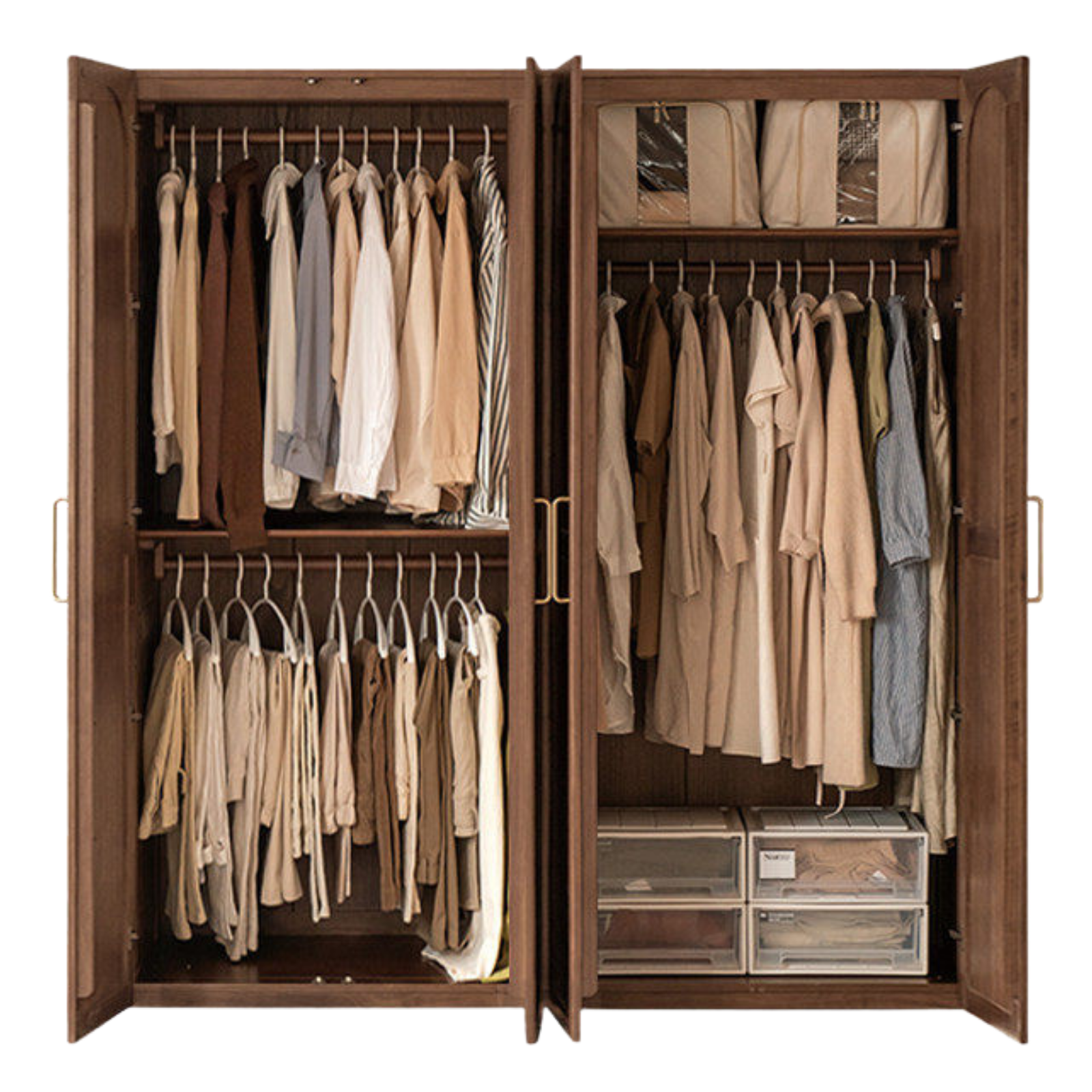 Black Walnut, Sandalwood Solid Wood French Retro Wardrobe.