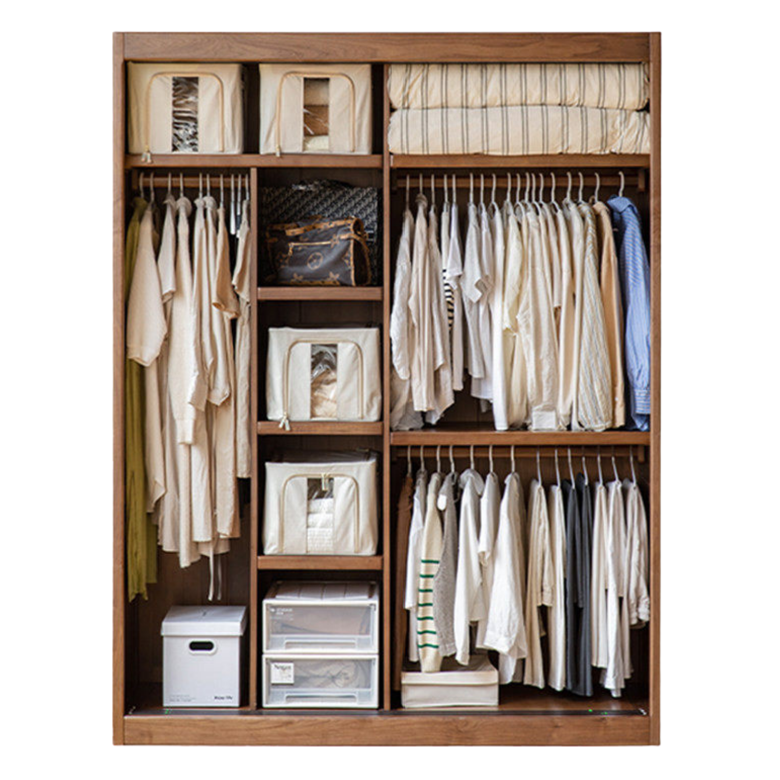 Black Walnut, Golden Sandalwood Solid Wood Wardrobe Sliding Door.